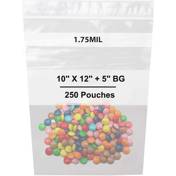 10X12 + 5 inch Gallon Zipper Standup Pouches w/ White Strips 1.75 Mil LDPE